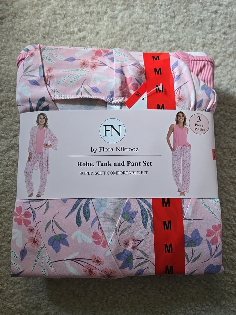 Flora Nikrooz Pink Floral Robe, Tank & Pant 3-Piece PJ Set